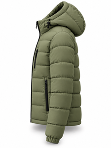 Chaqueta Acolchada con Capucha para Hombre, Verde Oliva, Relleno de Poliéster, Impermeable, de Secado Rápido, Cortavientos, con Cierre de Cremallera, Ropa Casual de Invierno, Personalizada - Product Image 4