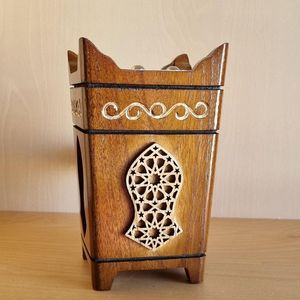 Arabian Aroma <b>Burner</b> Hand-Made Wooden Incense <b>Burner</b> With Geometric Cutout Design Sandalwood Aromatic Diffuser All-Season Use - Product Image 1