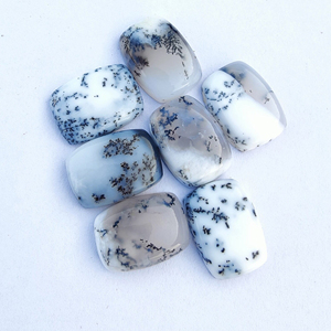 Natural Dendritic Agate Cabochon Rectangle <b>Cushion</b> Shape Calibrated White Black Gemstone - Product Image 2