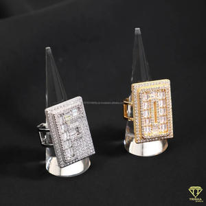 Moissanite Luxury Geometric <b>Cocktail</b> <b>Ring</b> With Baguette Cut Crystal Pave Setting 18K <b>Gold</b> Plated And Silver Tone Unisex Party Je - Product Image 4