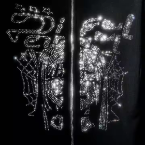 Sudadera con capucha con cremallera para hombre y mujer, con diseño de chica anime y estrellas, con pedrería, estilo Cyber-Y2K 2026, negra, oversize, con gráfico de telaraña brillante HD - Product Image 2