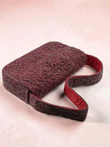 Sac à bandoulière bohème perlé bordeaux, pochette de soirée géométrique brodée, sac à main de luxe pour la vente en gros avec fermeture éclair - Product Image 5