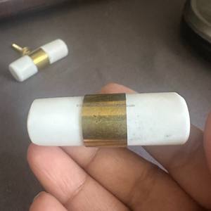 Bouton en marbre blanc AG Elements avec bande en laiton |   Poignée de meuble cylindrique durable antirouille pour tiroirs de cuisine et de chambre - Product Image 2