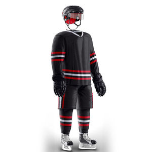 Uniforme de hockey sur glace pour homme, bleu marine, rayures blanches, col en V, manches longues, maille respirante en polyester, vêtements de sport d'hiver, coupe régulière - Product Image 3