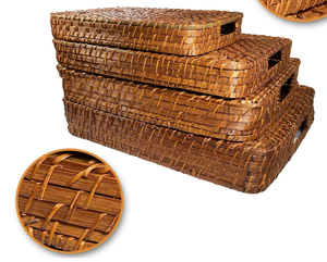 Hand-Woven Rattan Serving Tray <b>Rectangle</b> with Handles Natural Wicker High Wall Basket for Breakfast Snacks Tea <b>Coffee</b> Tab - Product Image 4