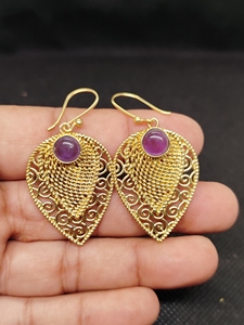 Export Brass Gemstone Drop <b>Earrings</b> Bulk Handcrafted Gold Plated Finish Amethyst Pattern Bezel - Product Image 4