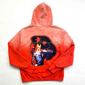 Sudadera con capucha lavada al sol recortada personalizada de los fabricantes Sudadera con capucha pulóver gráfico rojo de gran tamaño Sudadera con capucha lavada con ácido vintage desgastada para hombres - Product Image 2