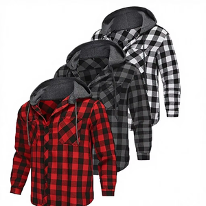 ชุดเสื้อเชิ้ตผู้ชาย 3 ชิ้น ลายทาง มีฮู้ด แขนยาว ติดกระดุม มีกระเป๋า ผ้าฝ้าย 100% ทรงปกติ ผ้าแฟลนเนล - Product Image 1