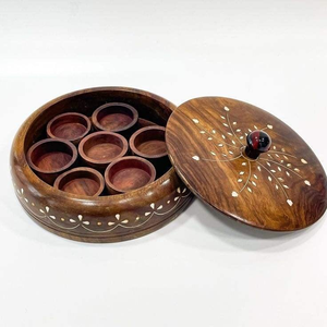 Vintage Wooden <b>Spice</b> <b>Box</b> with Brass Inlay, Hand-Carved Floral Storage <b>Box</b>, Rustic Kitchen Decor, Collectible Wooden Home Accent - Product Image 1