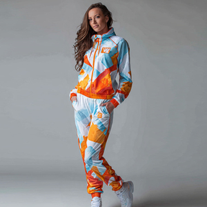 Conjunto de Pantalones y Chaqueta con Cuello Redondo Sublimados para Mujer, Traje Deportivo Sublimado de Poliéster con Cierre, Ropa Urbana para Mujer - Product Image 6