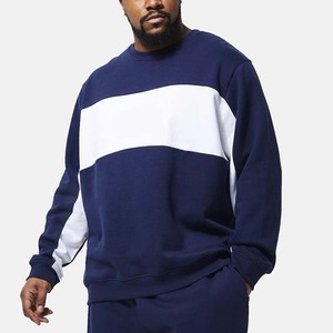 Survêtement pour homme bleu marine à blocs de couleur, col rond, manches longues, coupe décontractée, avec poches latérales, vêtement d'automne, 100% coton - Product Image 2