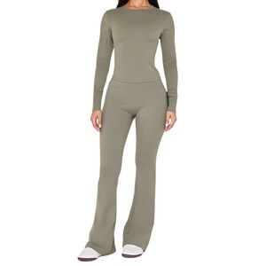 Wholesale Custom Crossover Bootcut Pants Women Seamless Yoga <b>Leggings</b> High Rise <b>Flare</b> Activewear Bottoms - Product Image 5