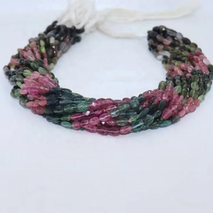 Perles ovales facettées en tourmaline véritable, 5-7 mm, 14 brins, vente en gros pour la création de bijoux - Product Image 1