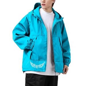 Veste à capuche unisexe en toile enduite violette avec logo aile, fermeture éclair sur le devant, coupe décontractée ample, coupe-vent d'automne - Product Image 2