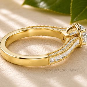 Bague de fiançailles classique en or massif 14K/18K plaqué rhodium avec halo de diamants de laboratoire taillés, clarté DEF-VVS, 0,65 carat - Product Image 3