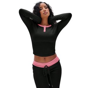 Haut court en maille gaufrée slim fit pour femme, 100 % coton, tricot gaufré écologique et durable, manches longues - Product Image 1
