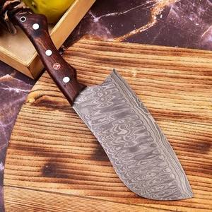 Couteau de cuisine artisanal en acier Damas, couteau de boucher à lame fixe, manche en bois, étui en cuir, vente en gros, directement de l'usine - Product Image 6