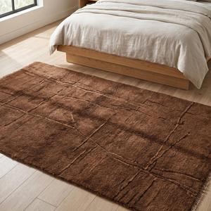Tapis en laine noué à la main de qualité supérieure, doux et texturé, design abstrait marron, pour salon, chambre à coucher, décoration intérieure - Product Image 3