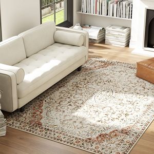 Tappeto Classico con Stampa Floreale 5x7, Antiscivolo, Lavabile in Lavatrice, Tappeto Marrone Misto per Soggiorno e Camera da Letto - Product Image 2