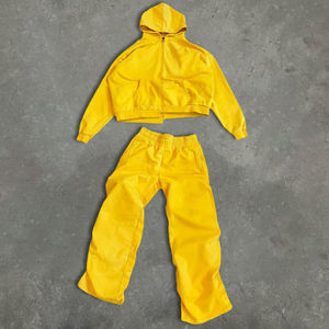 Men's Tracksuit <b>Cropped</b> Acid Wash Oversized Full <b>Zip</b> <b>up</b> Hoodie and Sweatpants for Men - Product Image 5