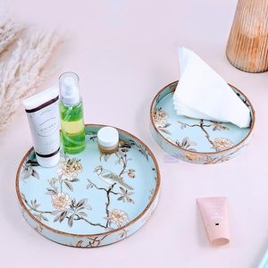 Plateau décoratif rond moderne de luxe en bois d'ingénierie à motif floral avec poignée, multifonctionnel, pour service de mariage et repas festifs à la maison - Product Image 3