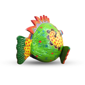 Sculpture de poisson en noix de coco audacieuse style Picasso, peinte à la main, en bois, décoration artistique de table, couleur personnalisable, décoration suspendue - Product Image 3