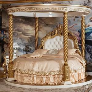 Cama Queen Size especial para Princess Cottage Cama de princesa tallada tradicional con mesa auxiliar Muebles de dormitorio de oro blanco - Product Image 5