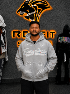 Custom Men's Pink Hooded <b>Zipper</b> <b>Sweatshirt</b> Oversized French Terry Streetwear Autumn Wear - Product Image 3