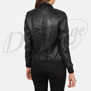 Women's Black <b>Leather</b> Bomber <b>Jacket</b> Slim Fit Soft Genuine <b>Leather</b> Lightweight Casual Biker Coat Fashion Outerwear - Product Image 2