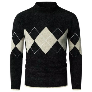 Pull en tricot noir pour homme avec motif losanges, manches longues, vêtements d'hiver 2027 - Product Image 5