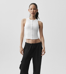 Top Corto sin Mangas de Punto Blanco para Mujer, Cuello Redondo, Diseño Minimalista, Transpirable, para Entrenamiento - Product Image 4