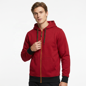 Sudadera con capucha roja para hombre, cierre de cremallera, corte regular, forro polar, informal, para otoño - Product Image 4