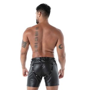 Caleçons en cuir noir pour hommes, taille mi-haute, couleur unie, sous-vêtements sexy, design tentant - Product Image 3