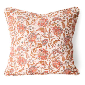 PAISLY EXPORTS Hand Block Print 100% Cotton Square Vintage Ivory Coral Floral <b>Indian</b> Washable Zipper Closure Decorative <b>Cushion</b> - Product Image 3