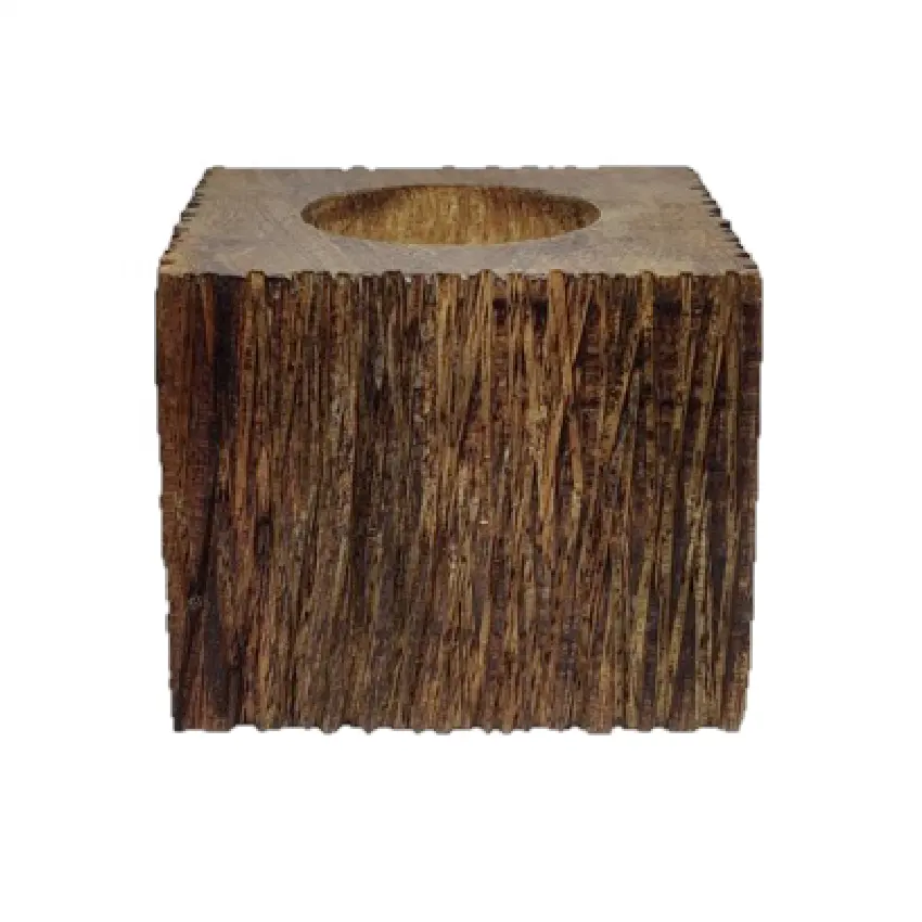 Personalizado Pequeno Pilar-Em Forma de Madeira Marrom Escuro Natural de Alta-Qualidade Artesanal Decoração de Casa suporte de Vela Tealight Cera De Enchimento