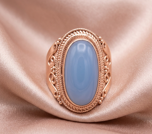 Blue Chalcedony Vintage Statement <b>Ring</b> 925 Sterling Silver Rose Gold Yellow Gold Plated Handmade Boho Jewelry <b>for</b> <b>Men</b> Unisex Her - Product Image 3