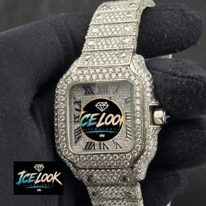 นาฬิกาข้อมือผู้ชาย ICELOOK หรูหรา หน้าปัดทรงเหลี่ยมประดับเพชร สายสแตนเลส สตีล ระบบควอตซ์ หน้าปัดเลขโรมัน ขนาด 40 มม. กระจกแซฟไฟร์ คุณภาพสูง - Product Image 2