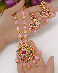 Conjunto de Collar y Pendientes de Latón Chapado en Oro Antiguo con Diseño de Pavo Real, Cuentas Verdes y Piedras Rojas y Blancas para Mujer, Joyería de Boda - Product Image 5
