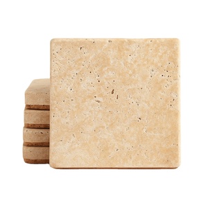 Dessous de verre carré en marbre travertin avec base en liège tapis de boisson absorbant en pierre naturelle rustique fait à la main antidérapant durable - Product Image 1