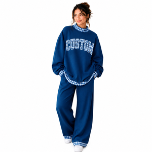 Women Oversized <b>Mock</b> <b>Neck</b> Sweatshirt and Wide Leg Pants Custom Letter Lounge Set Women's Custom Letter Two Piece Sweatshirt - Product Image 1