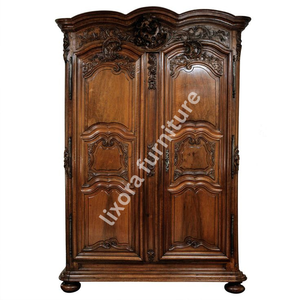 Luxury Handcrafted Solid Wood 2 Door <b>Wardrobe</b> Ornate French Baroque Carving Antique Walnut Armoire - Product Image 4