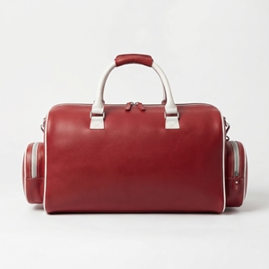 Red Leather Duffle Bag With Zip Pockets And Shoulder Straps Travel Duffle Bags Wholesale Leather Duffle Bags Manufacturer - Product Image 2