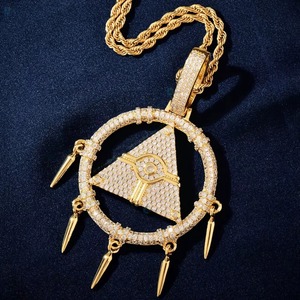 Colgante Pirámide Ojo que todo lo ve con Piedras de Moissanita, Plata 925, Estilo Hip Hop, Joyería Temática para Uso Diario para Hombre - Product Image 2