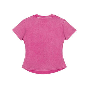 Camiseta de manga corta plisada para mujer, nueva colección de verano, estilo americano ajustado, elástica, de alto gramaje 260gsm, con lavado ácido. - Product Image 2