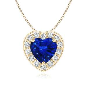 2.86Gram 14K <b>Solid</b> <b>Gold</b> Heart-Shaped 0.2Ctw Blue Sapphire <b>Pendant</b> With Diamond Halo High Quality Romantic Valentine Gift For Her - Product Image 1