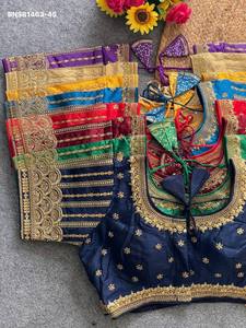 Heavy Phantom Silk with Sequence & Embroidered Padded Front-Hook <b>Blouse</b> Collection Supplier from Surat At Wholesale Rate - Product Image 4