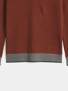 Pull en tricot côtelé pour homme, manches longues, vêtements décontractés d'automne, 100% laine, couleur unie, coupe classique - Product Image 4