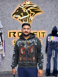 Sweat à capuche zippé pour homme, délavé à l'acide, coupe oversize, style streetwear, imprimé graphique, en molleton de coton épais, fabrication OEM - Product Image 1