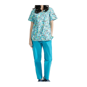 Premium Turquoise V-Neck <b>Scrub</b> <b>Top</b> Featuring a Cartoon Puppy Print Customize Hospital Nurse Medical Doctor Nursing Workwear - Product Image 2