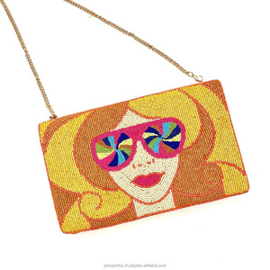 Bolso de Mano con Cuentas y Diseño Facial, Multicolor, Estilo Pop Art, Bordado con Cadena, Bolso de Noche Elegante para Mujer, Forro de Seda - Product Image 5